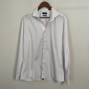 Lagano Switzerland Mens Size 17L White Classic-Fit Dress Shirt  Long Sleeve EUC